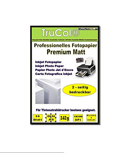 Beidseitig 50 Blatt DIN A5 242g /m² Premium MATT Fotopapier hochweiß für Tintenstrahldrucker sofort trocken wasserfest lichtecht Flyerpapier Broschüren Vorlagen Grußkarten Photopapier Einladungskarte Beidseitig 50 Blatt DIN A5 242g /m² Premium MATT Fotopapier hochweiß für Tintenstrahldrucker sofort trocken wasserfest lichtecht Flyerpapier Broschüren Vorlagen Grußkarten Photopapier Einladungskarte von trucol