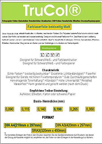 Farblaserfolie Longlife PRO Matt weiß A4 0,350mm 50 Blatt Laser Copy - Farb-Laser & Farb-Kopierer Beidseitig bedruckbare Polyesterfolie Farblaserfolie Longlife PRO Matt weiß A4 0,350mm 50 Blatt Laser Copy - Farb-Laser & Farb-Kopierer Beidseitig bedruckbare Polyesterfolie von trucol