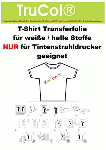 Premium 50 Blatt DIN A4 T-Shirt Transferfolie Transferpapier Folie für HELLE Stoffe vom Markenhersteller !!! Premium 50 Blatt DIN A4 T-Shirt Transferfolie Transferpapier Folie für HELLE Stoffe vom Markenhersteller !!! von trucol