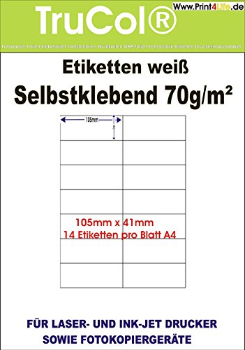 trucol Universal-Etiketten Internetmarke (105 x 41 mm auf DIN A4 Premium Papier, matt) 1.400 Stück auf 100 Blatt, weiß, bedruckbar, für DIN lang-Briefumschläge von trucol