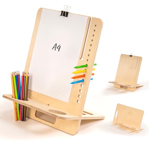 Zeichenbrett aus Holz, Tischstaffelei, tragbare Maltafel, verstellbare Neigung und Ausrichtung, für A4-Blätter, Malerei, Skizze, Aquarell, Bleistift, Kohle (A4-Blätter) von tufetto