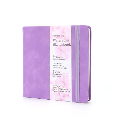 tumuarta Aquarell Skizzenbuch, 15x15 cm, 300 g/m², 100% Baumwollpapier, kaltgepresst, 24 Blatt, Aquarell-Journal für die Verwendung als Reiseskizzenbuch und Mixed-Media-Notizblock (Lila) von tumuarta