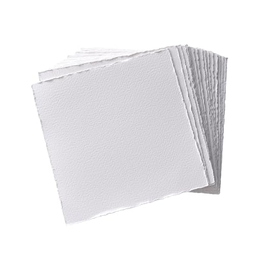 tumuarta Deckle Edge Aquarellpapier mit Büttenrand, 100% Baumwolle, 300 g/m², 30 Blatt, Säurefrei, Handgemacht Aquarell papier für Mixed Media (20X20 CM) von tumuarta