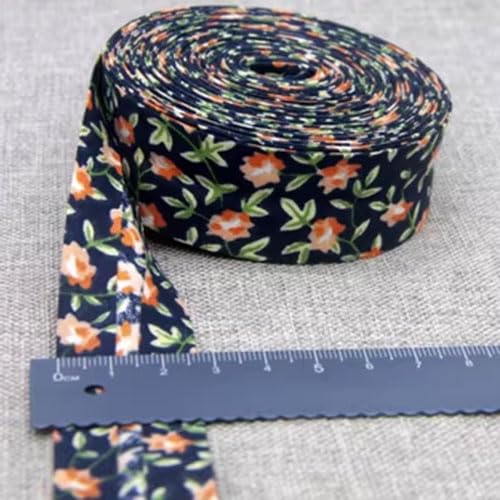 Schrägband Baumwolle 25mm Gefalzt 48 Farben zum nähen Nahtband (geblümt dunkelblau orange, 5 metre) von tutu2