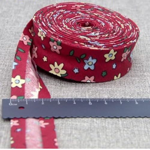 Schrägband Baumwolle 25mm Gefalzt 48 Farben zum nähen Nahtband (geblümt dunkelrot, 10 metre) von tutu2
