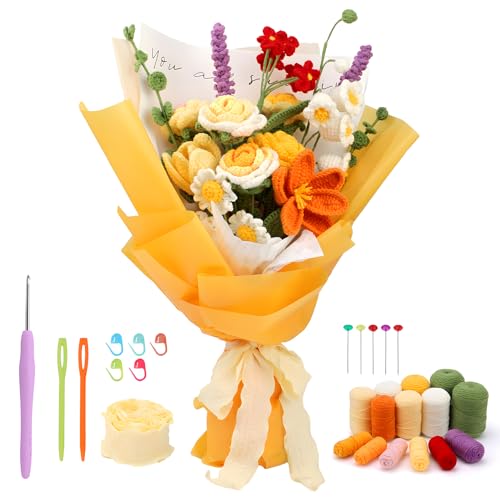twirush Häkelset für Anfänger, Häkelblumen-Set, Anfänger-Häkelset mit gelben und orangen Rosen, komplettes Häkel-Starter-Set mit Schritt-für-Schritt-Video-Tutorials, perf twirush Häkelset für Anfänger, Häkelblumen-Set, Anfänger-Häkelset mit gelben und orangen Rosen, komplettes Häkel-Starter-Set mit Schritt-für-Schritt-Video-Tutorials, perf von twirush