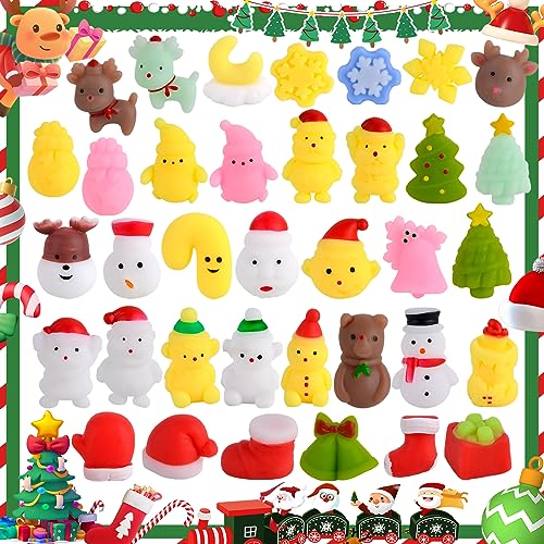 twoonto Christmas Squishy Pack, Soft Mochi Squishy Toys 36 Pack Moji Fidget Toys, Kawaii Squishies Weihnachts Partytüten Füller für Kinder Erwachsene, Partygeschenke von twoonto