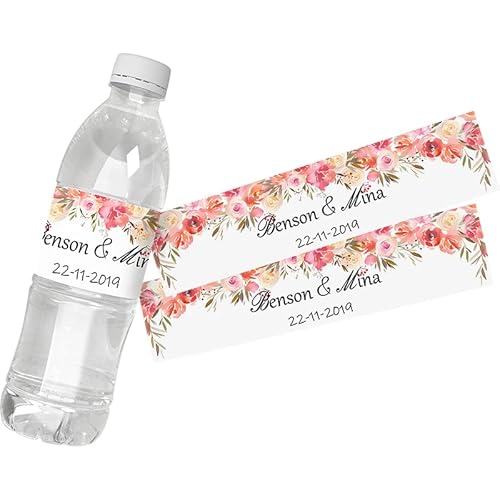 30 Stück personalisierbare Blumen-Wasserflaschen-Etiketten, Aufkleber, Geburtstag, Jahrestag, Braut, Abschluss, (B) von tyu