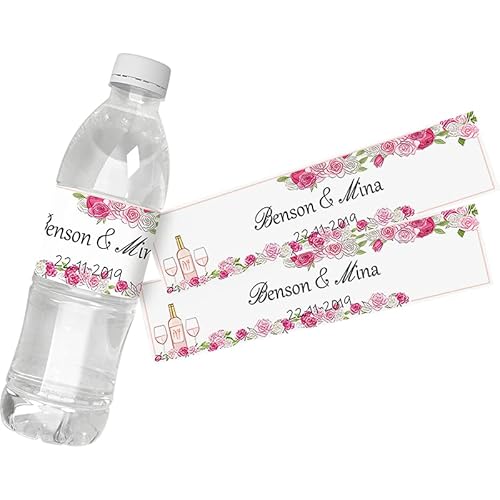 30 Stück personalisierbare Blumen-Wasserflaschen-Etiketten, Aufkleber, Geburtstag, Jahrestag, Braut, Abschluss, (B) von tyu