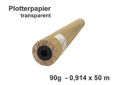 Plotterpapier transparent 90g/m² - Rolle 0,914 x 50 m - für kontrastreiche schwarz- weiß Plots von tz-bedarf.de