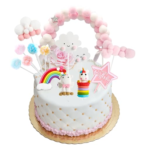 Unicorn Cake Decoration Einhorn Tortendeko Torte Topper Regenbogen Tortendeko Einhorn Macaron Kuchen Deko für Kinder Mädchen von uBook