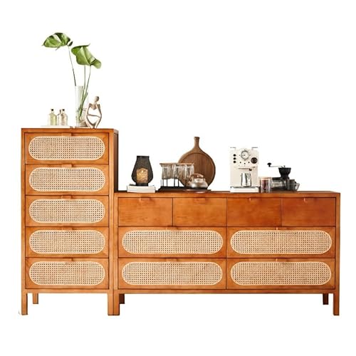 uadyie Sideboard Kommode aus Holz for den Haushalt, moderner, einfacher Rattan-Schubladenschrank, kreativer Holzschrank Sideboard mit Schubladen(Drawer Cabinet+Corner Cabinet) von uadyie