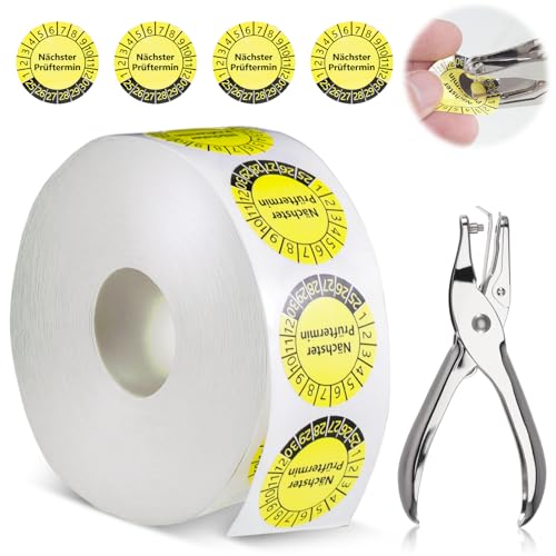 ueslwser 1000 Stück Prüfplaketten 30MM mit 1 Plakette Lochzange, Nächster Prüftermin Gelb Prüfplakette Mehrjahresprüfplaketten Wartungsetiketten für Prüfung ueslwser 1000 Stück Prüfplaketten 30MM mit 1 Plakette Lochzange, Nächster Prüftermin Gelb Prüfplakette Mehrjahresprüfplaketten Wartungsetiketten für Prüfung von ueslwser