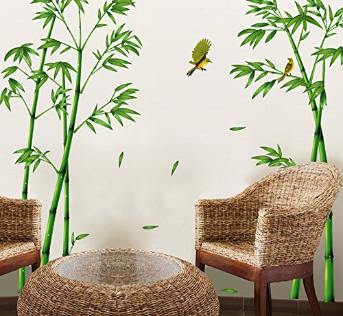 ufengke® Grüner Bambus und der Vogel Wandsticker, Wohnzimmer Schlafzimmer Entfernbare Fenstersticker Wandtattoos Wandbilder von ufengke