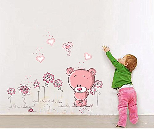 ufengke® Niedlichen Rosa Bären Lieben Herz Wandsticker, Kinderzimmer Babyzimmer Entfernbare Wandtattoos Wandbilder von ufengke