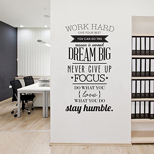 ufengke Wandaufkleber Motivierende Work Hard Wandtattoo Zitat Inspirierende Worte Buchstaben Einfache Dekorative Abnehmbare Wandstickers DIY Vinyl Wandtattoos für Wohnzimmer, Schlafzimmer von ufengke