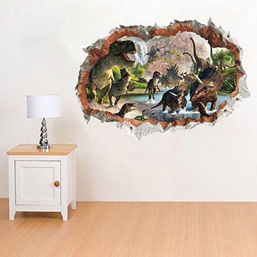 ufengke Dinosaurier im Der Fluss Wandaufkleber 3D Spiegel Ansicht Durchbrechen die Mauer Vinyl Wandsticker Entfernbarer DIY Vinyl Wandtattoo für Wohnzimmer, Schlafzimmer,Kinderzimmer ufengke Dinosaurier im Der Fluss Wandaufkleber 3D Spiegel Ansicht Durchbrechen die Mauer Vinyl Wandsticker Entfernbarer DIY Vinyl Wandtattoo für Wohnzimmer, Schlafzimmer,Kinderzimmer von ufengke