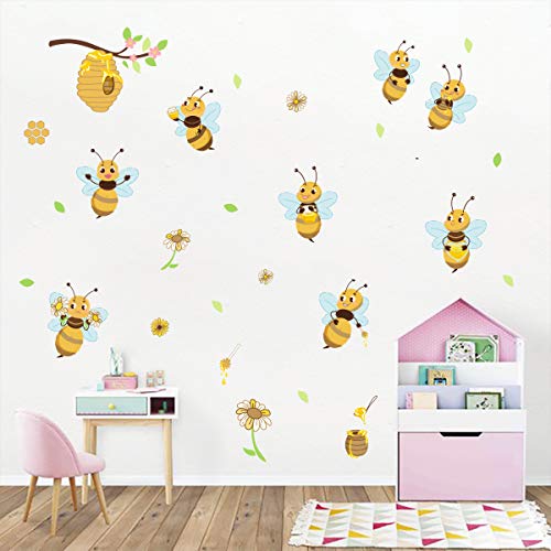 ufengke Wandtattoos Gelb Bienen Wandsticker Wandaufkleber Blumen Bienenstock AST für Kinderzimmer Wohnzimmer von ufengke