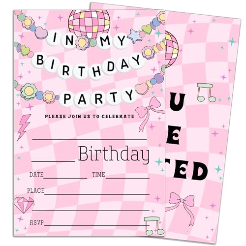 ukebobo Einladungskarten mit Aufschrift "In My Birthday", rosa Geburtstagsparty-Einladungen, niedliches Blumenarmband, 10,2 x 15,2 cm, doppelseitig, mit Umschlägen ukebobo Einladungskarten mit Aufschrift "In My Birthday", rosa Geburtstagsparty-Einladungen, niedliches Blumenarmband, 10,2 x 15,2 cm, doppelseitig, mit Umschlägen von ukebobo
