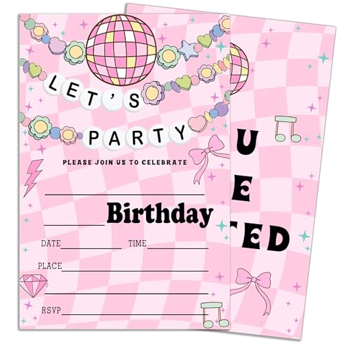 ukebobo Let's Party Einladungskarten, rosa Geburtstagseinladungen, niedliches Blumenarmband, 20 Stück, doppelseitige Einladungskarten mit Umschlägen, Geburtstagsgeschenke und Zubehör, T069 ukebobo Let's Party Einladungskarten, rosa Geburtstagseinladungen, niedliches Blumenarmband, 20 Stück, doppelseitige Einladungskarten mit Umschlägen, Geburtstagsgeschenke und Zubehör, T069 von ukebobo
