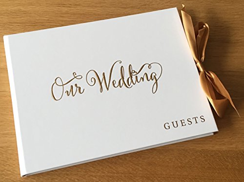 Ukgiftstoreonline Gästebuch für die Hochzeit, Weiß mit Goldfarbenem Band (in englischer Sprache) weiß von ukgiftstoreonline