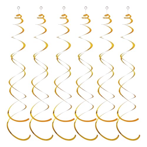 ulafbwur Farbechte Party-Wirbel, goldene Twin-Tail-Swirl-Dekorationen, 6 Stück Spiral-Anhänger-Luftschlangen zum Aufhängen, Kunststoff-Luftschlangen, Decke Golden von ulafbwur