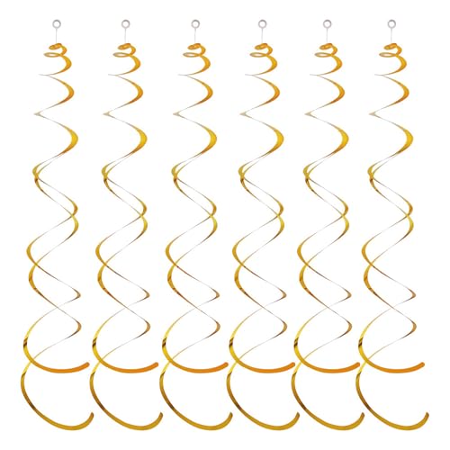 ulafbwur Farbechte Party-Wirbel, goldene Twin-Tail-Swirl-Dekorationen, 6 Stück Spiral-Anhänger-Luftschlangen zum Aufhängen, Kunststoff-Luftschlangen, Decke Golden ulafbwur Farbechte Party-Wirbel, goldene Twin-Tail-Swirl-Dekorationen, 6 Stück Spiral-Anhänger-Luftschlangen zum Aufhängen, Kunststoff-Luftschlangen, Decke Golden von ulafbwur