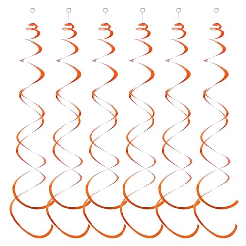 ulafbwur Farbechte Party-Wirbel, goldene Twin-Tail-Swirl-Dekorationen, 6 Stück Spiral-Anhänger-Luftschlangen zum Aufhängen, Kunststoff-Luftschlangen, Decke Orange von ulafbwur