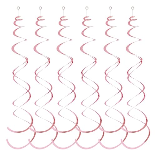 ulafbwur Farbechte Party-Wirbel, goldene Twin-Tail-Swirl-Dekorationen, 6 Stück Spiral-Anhänger-Luftschlangen zum Aufhängen, Kunststoff-Luftschlangen, Decke Rosa von ulafbwur