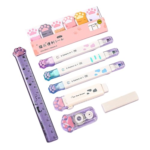 ulafbwur Kawaii-Schulbedarf-Set mit niedlichem Katzenpfoten-Design, inklusive Radiergummi, Korrekturband, Textmarker, Haftnotizen, Lineal, Bleistiftbox, Katzen-Themen-Schulbedarf, Geschenk für ulafbwur Kawaii-Schulbedarf-Set mit niedlichem Katzenpfoten-Design, inklusive Radiergummi, Korrekturband, Textmarker, Haftnotizen, Lineal, Bleistiftbox, Katzen-Themen-Schulbedarf, Geschenk für von ulafbwur