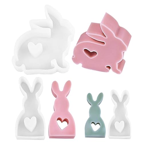 1/3 Stück 3D Kaninchen Gießform, 3D Osterhase Silikonform, Niedliche Kaninchen Kerze Silikonform, Hollow Love DIY Kerzengießform, 3D Kreative Silikonform Für Kerzenherstellung, Geschenke von ulapithi