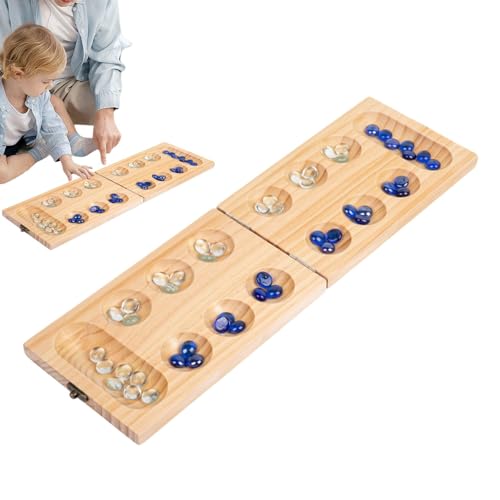 Antikes Schachspiel, Mancala-Brettspiel für Erwachsene - Faltbares Mancala-Schachbrett aus Holz mit 48 Glasperlen | Strategie-Lernspiele, multifunktionales Neuheitsbrett mit Schnalle für Jungen, Mädch von ulapithi
