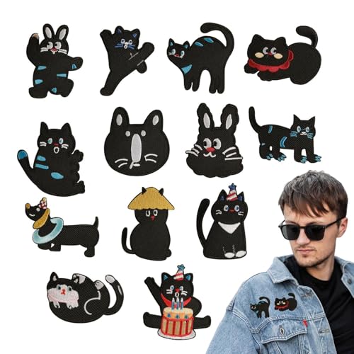 Niedliche Katze Bügelflicken, Bügelflicken in Katzenform - 13 Stück gestickte Patches | Niedliche bestickte Applikationen, bestickte Patches zum Aufnähen für Jugendliche für von ulapithi