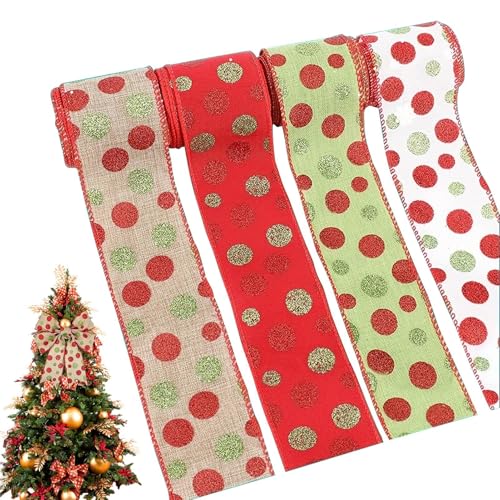 Weihnachtliches Drahtband zum Basteln | 4 Rollen Geschenkband zum Verpacken von Geschenken, Bastelband – Wunderschönes Weihnachtshandwerksbedarf, Fensterdekorband von ulapithi