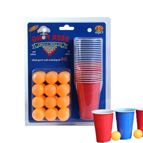 Cup Pong, Cup Pong Spiele – 24 wiederverwendbare Partybecher rot blau, Campingbecher mit 24 Bällen, vielseitiger Bierbecher, Freizeitspiel für Partyspiele von ulapithi