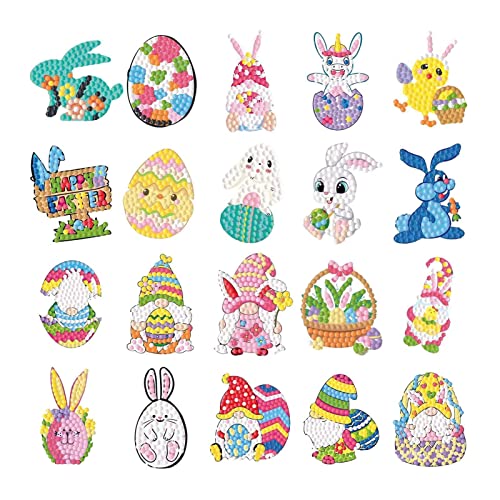 ulapithi Diamant Malerei Kits Ostern, 20pcs 5D DIY Ostern Set, DIY Ostern 5D Ostern Deko Sticker Set Aufkleber Party Favors Hanging Pendants von ulapithi