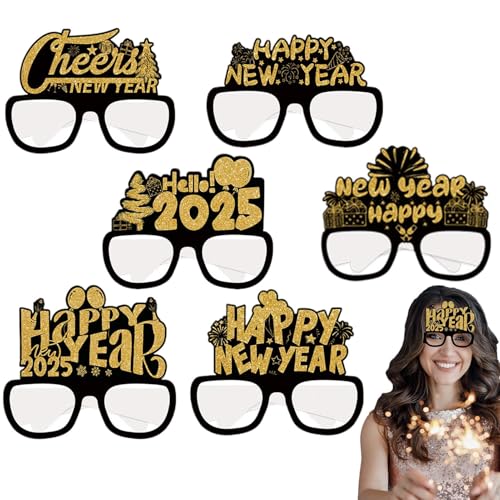 Papiergläser für Silvester, Silvester Gläser – lustige Brille 2025 Brille – 6 x dekorative Brillen, Urlaubsbrille, Silvesterbrille von ulapithi