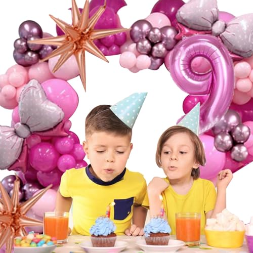 ulapithi Rosa Partyballons,Rosa Ballon-Geburtstagsparty-Set, Rosa Schleifen- und Zahlen-Geburtstagsdekorations-Luftballons-Set, Geburtstagsparty-Set, Happy Birthday-Ballon-Party-Dekoration, rosa von ulapithi