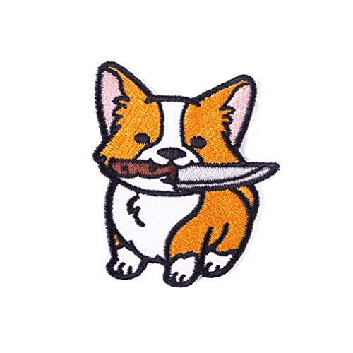 Cartoon Messer Stickerei Tuch Aufkleber DIY Corgi Tape Rücken Kleber Patch Aufkleber Kreative Welpen Druck Aufkleber Niedlich Tier Rücken Kleber Patch Geeignet für Jacke Rucksack von ulricar