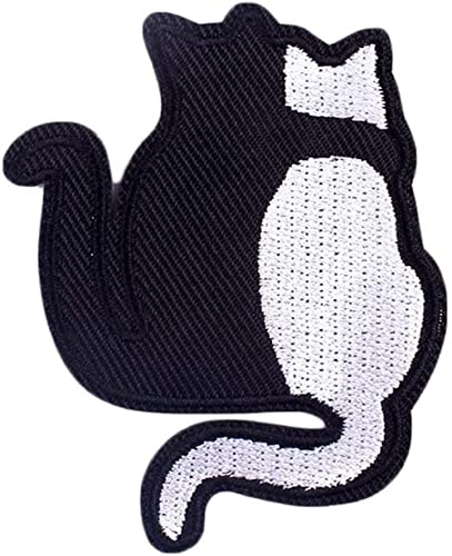 Schwarz Weiß Katze Stickerei Aufnäher Niedlich Tier Katzen Stickerei Kleidung Patch Aufnäher Punk Motiv Applikation Zubehör für Kleidung Tasche Jacke DIY Applique von ulricar