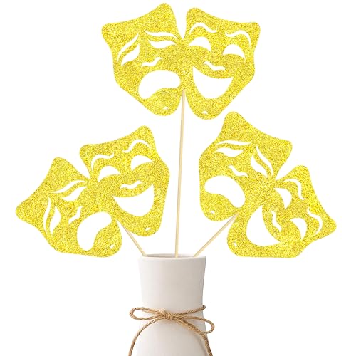 Theatermaske, Partydekoration, Tafelaufsatz, goldfarben, Glitzer, Komödie, Filmabend, Motto-Party-Dekorationen für Film, Festival, Thema, Geburtstag, Party, Kuchendekorationen von umoni