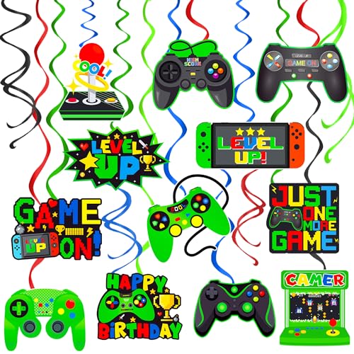 umoni Grüne Videospiel-Hängewirbel, 20 Stück, Gamer-Geburtstagsparty-Dekorationen, Spiel auf Geburtstagsparty, hängende Dekoration, Gaming-Deckenschlangen für Spiel-Level-Up-Partyzubehör umoni Grüne Videospiel-Hängewirbel, 20 Stück, Gamer-Geburtstagsparty-Dekorationen, Spiel auf Geburtstagsparty, hängende Dekoration, Gaming-Deckenschlangen für Spiel-Level-Up-Partyzubehör von umoni