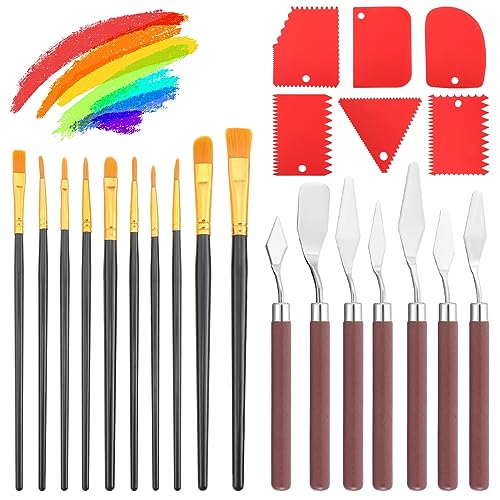 umorismo 23 Stück Acryl Spachtel und Pinsel Set - 7 Palettenmesser Set, 6 Zahnspachtel Set, 10 Haar und Borstenpinsel Set, Künstlerpinsel für Ölgemälde, Acrylfarben, Gouache, Aquarell umorismo 23 Stück Acryl Spachtel und Pinsel Set - 7 Palettenmesser Set, 6 Zahnspachtel Set, 10 Haar und Borstenpinsel Set, Künstlerpinsel für Ölgemälde, Acrylfarben, Gouache, Aquarell von umorismo