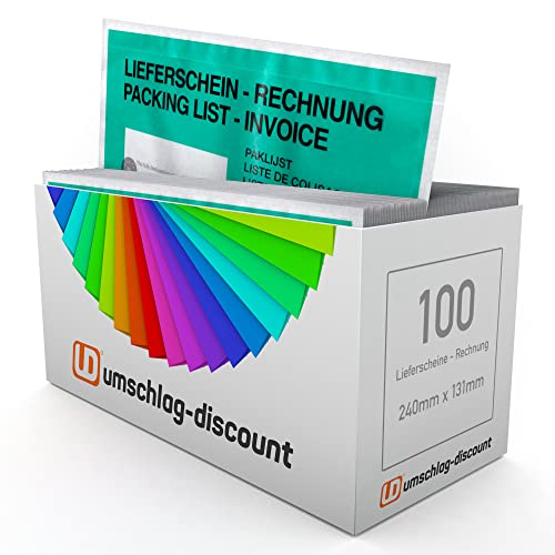 umschlag-discount – grüne Versandtaschen aus Papier für Lieferscheine, Rechnungen, Retourenscheine & Co – 100 Stück selbstklebende Lieferscheintaschen in DIN lang = 240 x 135 mm von umschlag-discount