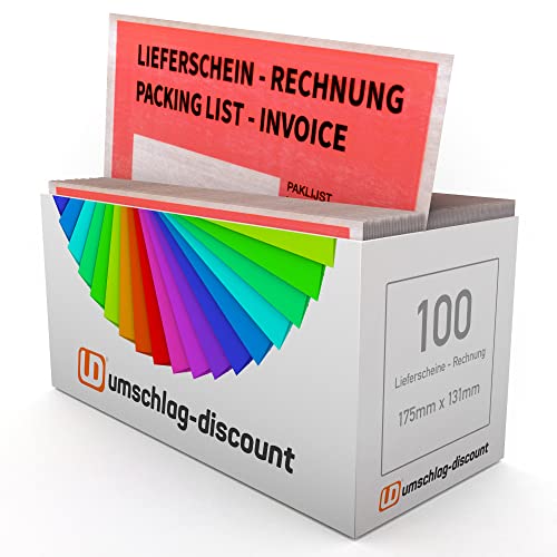 umschlag-discount – rote Versandtaschen aus Pergamin-Papier für Lieferscheine, Rechnungen, Retourenscheine & Co – 100 Stück selbstklebende Lieferscheintaschen mit den Innenmaßen 175 x 130 mm (DIN C6) von umschlag-discount