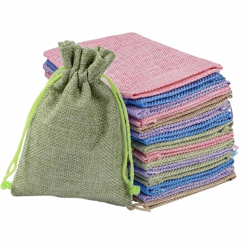 umyeoqoyo 20 Stück Jutesäckchen mit Kordelzug, 14x10cm Säckchen Zum Befüllen Bunte Stoffsäckchen Kleine Leinensäckchen Natursäcke Jute Geschenktüten für Geburtstag Hochzeit Kinderparty (4 Farben) von umyeoqoyo