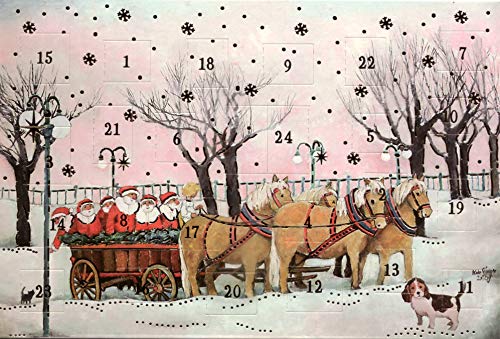 Adventskalender Grußkarte 2 Stück Weihnachten Goldprägung Doppelkarte Winter Schlitten Pferde Weihnachtszeit Adventszeit von unbekannt