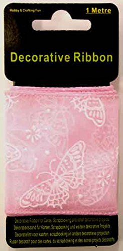 Dekoband 62mm breit 1 m Länge versch. Farben und Motive z.Wahl (Schmetterling rose) von unbekannt