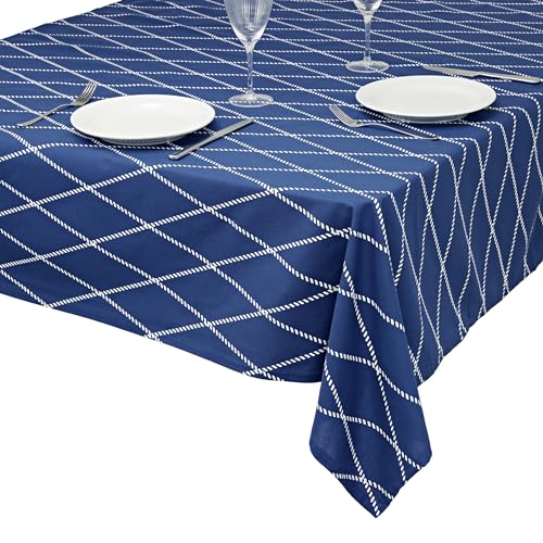 unendlich schoen - Mitteldecke aus 100% Baumwolle Beste Qualität in modernem Design, Tischdecke fällt faltenfrei, Tischtuch ideal als Wohnzimmer-Deko (112 x 112 cm, blau Weiss) von unendlich schoen