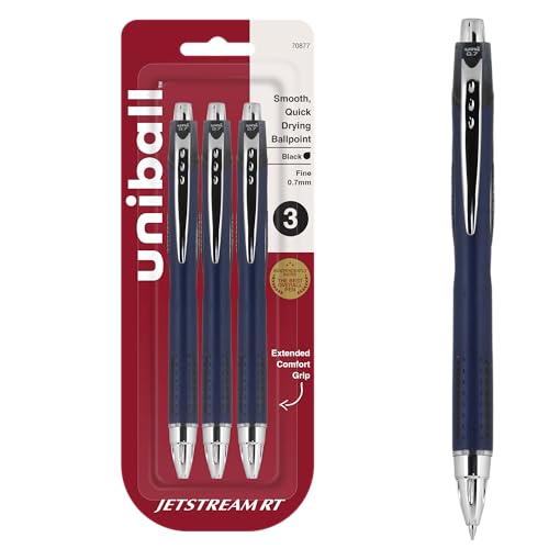 Dymo Jetstream RT schwarz 3pièce (S) – Kugelschreiber (schwarz, Mehrfarbig, Kunststoff, Metall, 0,7 mm, 3 Stück (S)) von uni-ball
